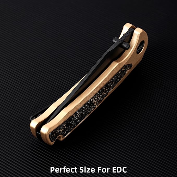 EDC Pocket Knife, 3.6" 14C28N Clip Point Folding Knife, Aluminium With Steel Inlay Handle and Liner Lock, Camping Hiking Hunting Outdoor Knives