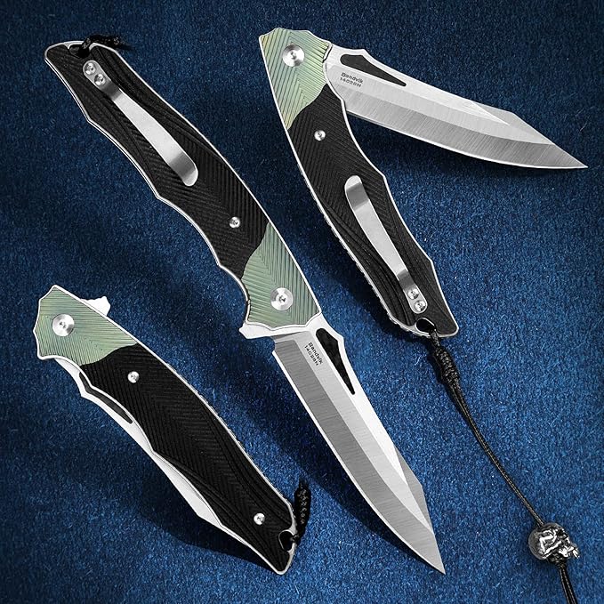 Folding Pocket Knife with Clip, Original sharp folding knife Liner Lock, G10 and Titanium Alloy Handle, Sandvik 14C28N Steel Flipper EDC