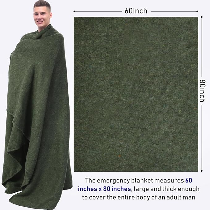 Preboun 6 Pcs First Aid Fire Retardant Blanket Military Blanket 60" x 80" Survival Blanket for Camping Emergency and Everyday Use Fire Retardant Extra Thick and Warm Outdoor Bed Blankets (Olive Green)
