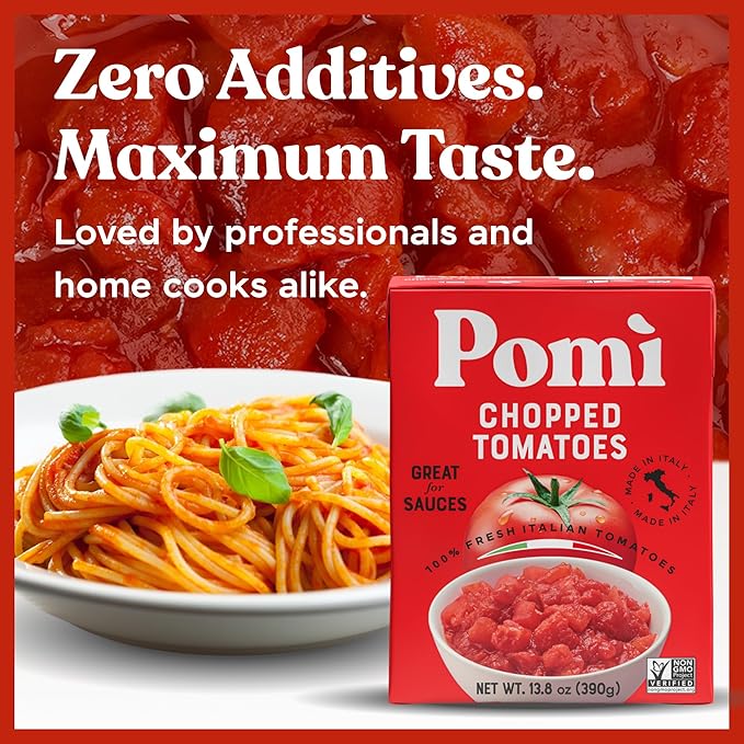 Pomì Chopped Tomatoes 13.8oz (Pack of 12) - Italian Chopped Tomato Made from All Natural 100% Fresh Italian Tomatoes - No Additives or Preservatives - Crushed Tomatoes - Italian Tomatoes Crushed