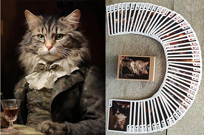 Victorian Cats Playing Cards (Poker Deck 54 Cards All Different) Handsome Cats in Victorian Suits and Top Hats Cute Cats in Vintage Clothing Illustration