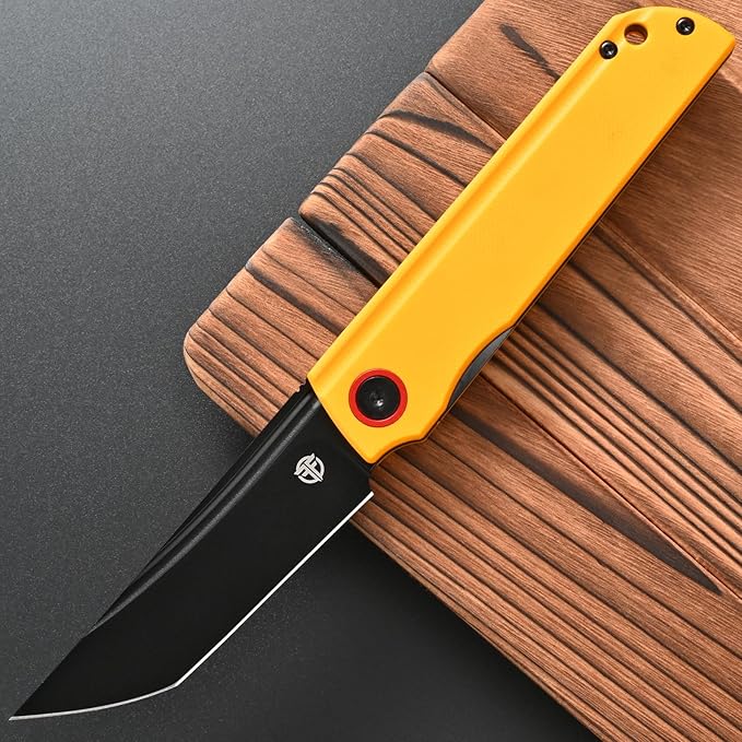 FF15 Folding Pocket Knife, AUS-10 Steel Blade G10 Handle EDC Tool Knife Pocket Clip for Men Women Outdoor Camping, Hunting, Survival(Yellow)