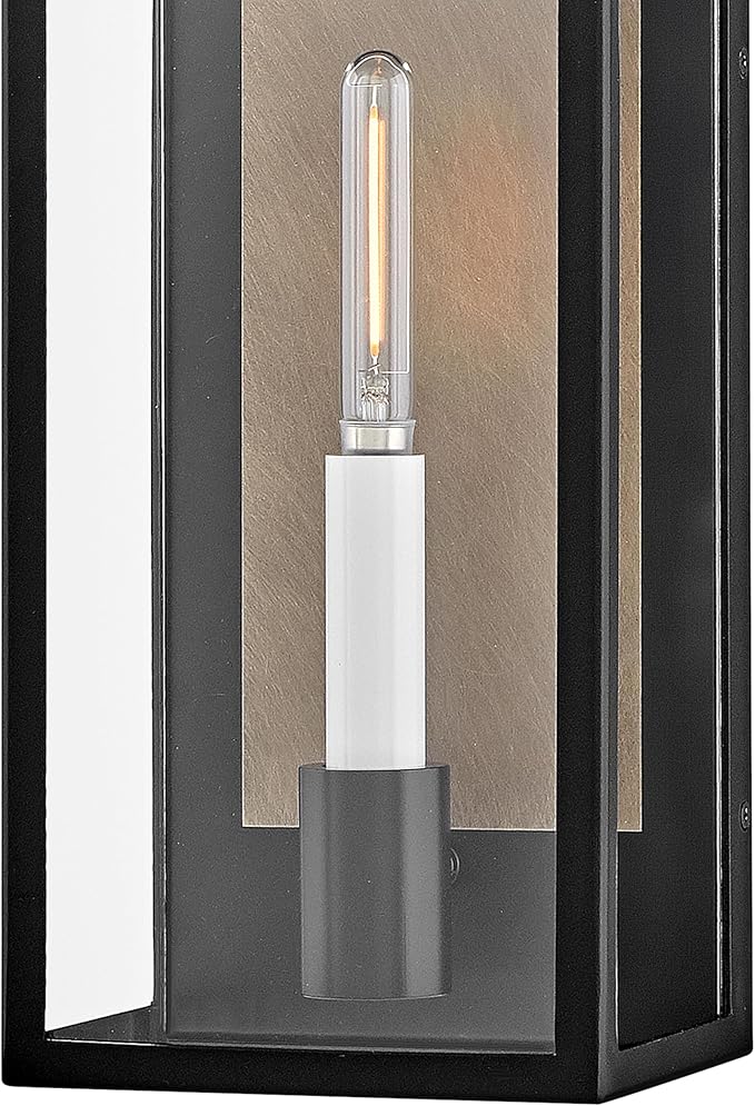 Hinkley Campbell Medium Wall Mount Outdoor Lantern - Clear Glass, Aluminum - Black Finish and Burnished Bronze Accents
