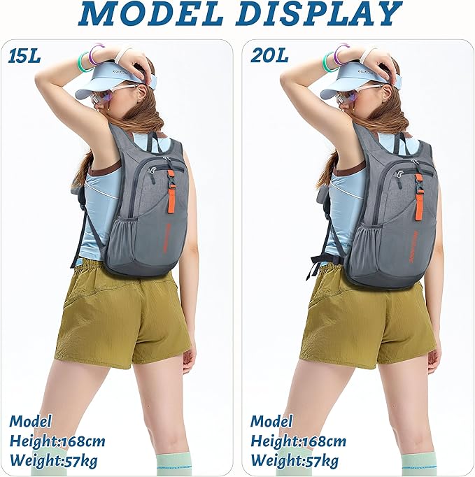 20L Small Hiking Backpack for Men Women Foldable Packable Back Pack Ultralight Hiking Daypack for Travel Camping Outdoor, Gray