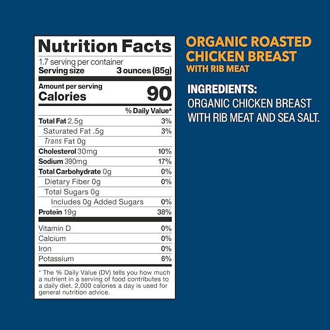 Wild Planet Organic Roasted Chicken Breast With Rib Meat, Skinless and Boneless, Sea Salt, Free Range, Non-GMO, Gluten Free, Keto and Paleo, 5 Ounce (Pack of 12)