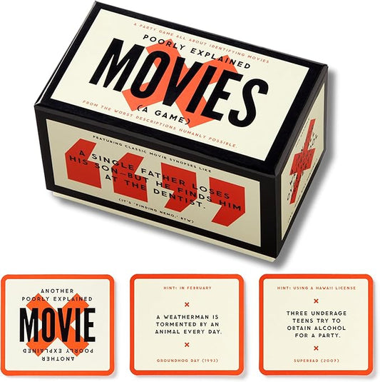 Brass Monkey Poorly Explained Movies – Party Game with 300 Cards Featuring Uniquely Terrible Descriptions of Movies, Suitable for 2-8 Players