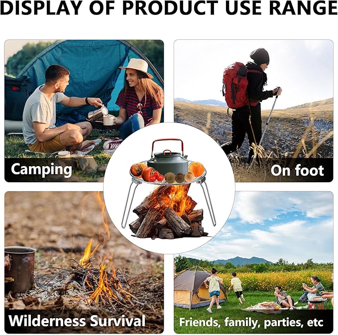 RROMATELX Small Folding Camping Grillï¼?04 Stainless Stee Portable Camping Stove，Campfire Grate，Heavy Duty Rack Camping with Carrying Bag for Outdoor Cooking Backpacking Hiking Picnic BBQ