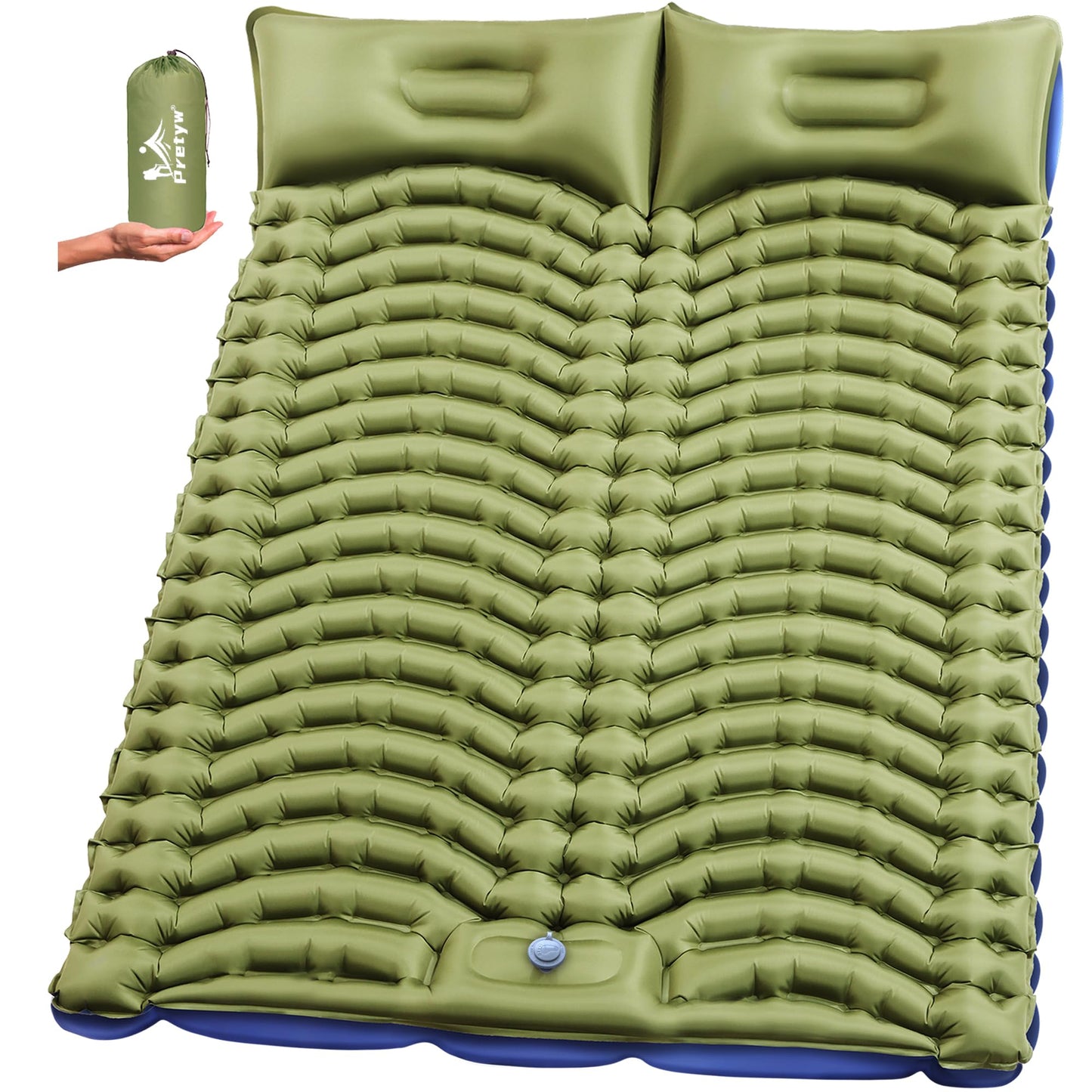 Pretyw Double Camping Sleeping pad with Pillow & Built-in Foot Pump