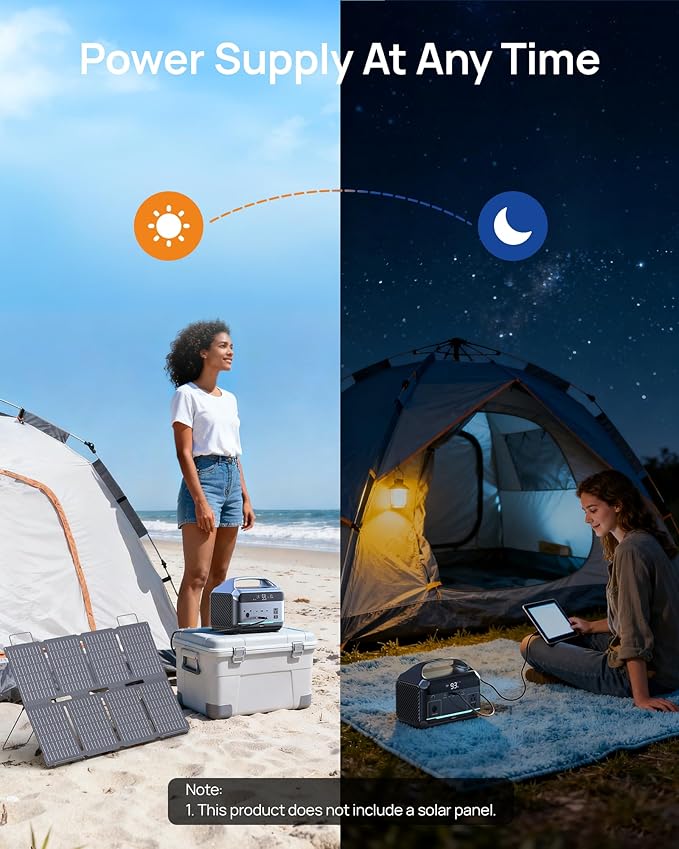 DaranEner Portable Power Station, Outdoor 288Wh(90,000mAh) LiFePO4 Battery, 600W(1200W Surge) AC Outlets, 1.7H Fast Charging Solar Generator for Camping, RV Travel, Home Use（Solar Optional)