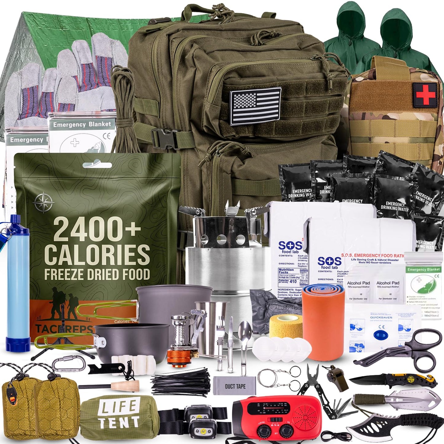 TacPreps Bug Out Bag Backpack Survival Kit, Prepper Emergency Survival Gear