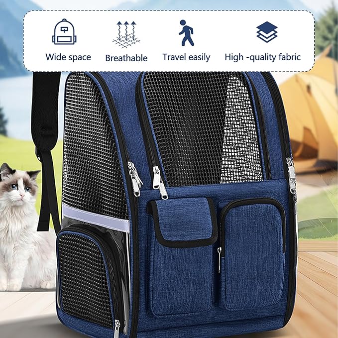 Pet Backpack, Airline Approved Dog Backpack, Cat Bag for Travel Hiking Bike Riding Walking Outdoor, Cat Backpack with Breathable Mesh(Black)