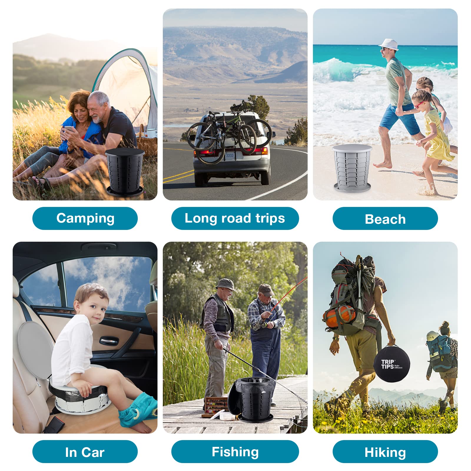 TRIPTIPS Upgrade Retractable Portable Toilet Travel Toilet Adjustable Height Camping Toilet