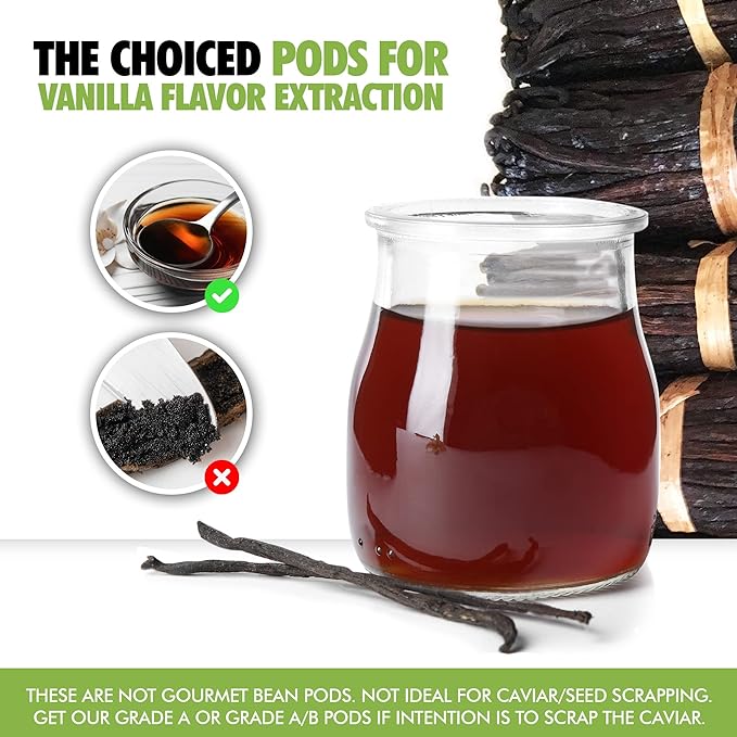 50 Madagascar Organic Vanilla Beans Grade B. Certified USDA Organic. 5"-7" by FITNCLEAN VANILLA for extract, Cooking and Baking. Whole NON-GMO Bourbon Pods