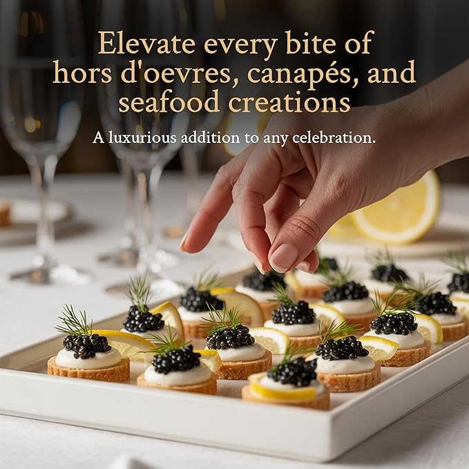 PETRUSCO Sevruga Black Caviar - Premium Fresh Seafood Sturgeon Fish Caviar - Rich, Buttery Flavor, Smooth & Briny Taste with Elegant Texture and Perfect for Fine Dining (8.8 Ounces)