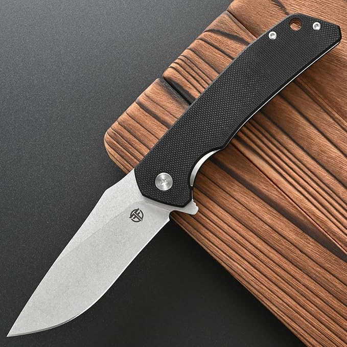 FF17 Folding Pocket Knife,D2 Steel Blade G10 Handle EDC Tool Knife for Outdoor Camping,Hiking,Hunting Fishing (Black)