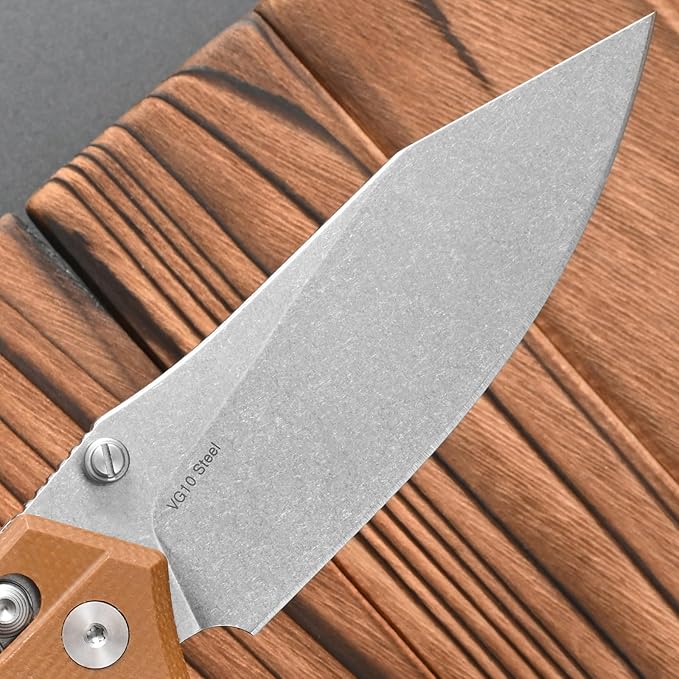 FF20 Folding Pocket Knife，VG10 Steel Blade G10 Handle EDC Tool Knife for Outdoor Camping Hunting Fishing Working(Brown)