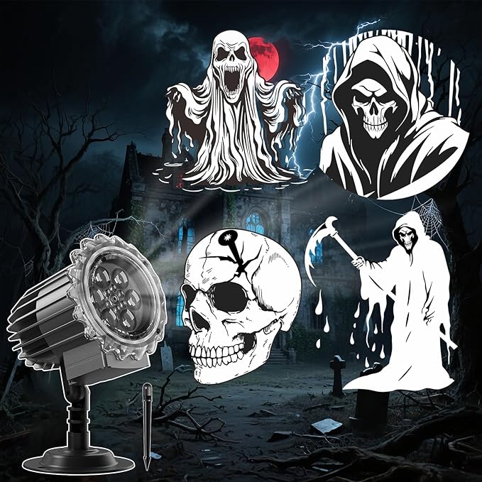 Halloween Projector Lights Outdoor, Rotating Ghost Projector, Waterproof Halloween Projector Lights Landscape for Outdoor Indoor, Yard, Patio, Garden, Party Decor (Cool White Ghost)