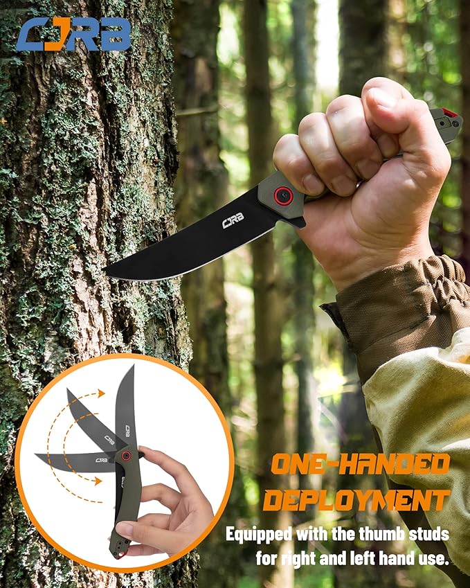 CJRB Tactical Knife, Small Folding Pocket Knife with AR-RPM9 Steel Blade and G10 Handle for Men Outdoor, Survival, Hunting, Camping Gobi(J1906B) Green