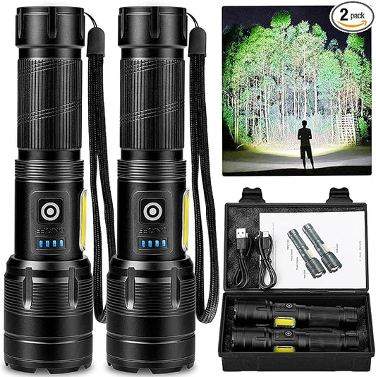 Rechargeable Flashlight 99000 High Lumens, Super Bright LED Flashlight with 7 Modes, Waterproof Powerful Flash Light for Camping, Home, Emerge?©cies (Black)