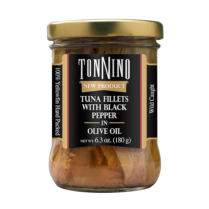 Tonnino Yellowfin Tuna Fish ??Pack of 6, Black Pepper in Olive Oil ??Pack of 6 ??Alternative to Salmon ??Protein Snacks ??Ready to Eat Meals