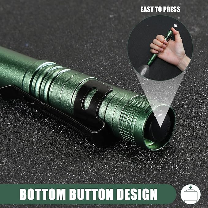 Hortsun 10 Pcs Mini Flashlight Bulk LED Pen with Pocket Small Flashlight with Clip for Outdoor Father's Day Gift for Men(5.12 Inch,Black, Brown, Green)