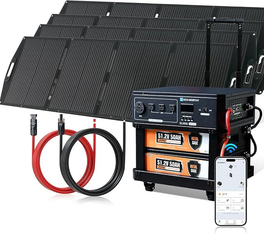 ECO-WORTHY 5120Wh SL3500 Stackable Power Station with 4×200W Portable Solar Panels, 120V 3500W AC Output Camping Kit Emergency Backup Home Blackout RV