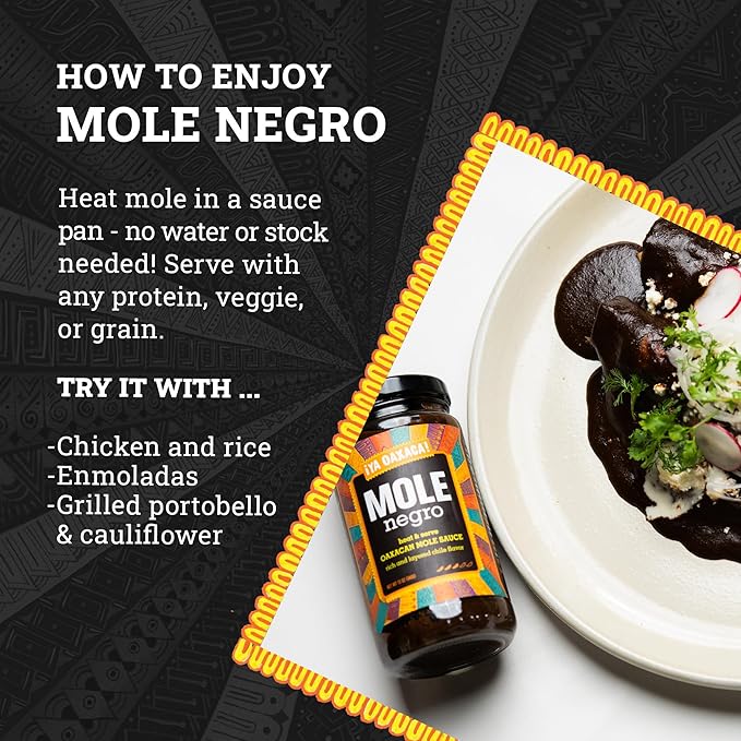 Ya Oaxaca - Mole Sauce - Negro - Medium Spice Flavor - Blend of Smoked & Dried Chiles, Spices, & Chocolate - Vegan, Non-GMO, Gluten Free - Great in Enchiladas, Tacos, Nachos, Tortillas - 12oz (3pk)