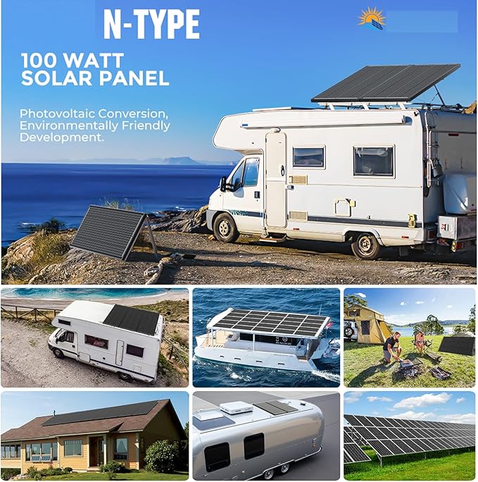 400 Watt Solar Panel, 4Pcs 100W 12V Monocrystalline High-Efficiency Solar Panel for RV Camping Rooftop Farm Marine Battery and Other Off-Grid Applications (4 Pack 100W, Black)