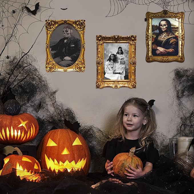 ECGER Halloween Decorations Indoor, Haunted Scary Decor - 3D Changing Face Pictures, Vintage Moving Wall Portraits Frame, For Horror Spooky Party Mansion Castle House Home Decoration(12 Pieces)