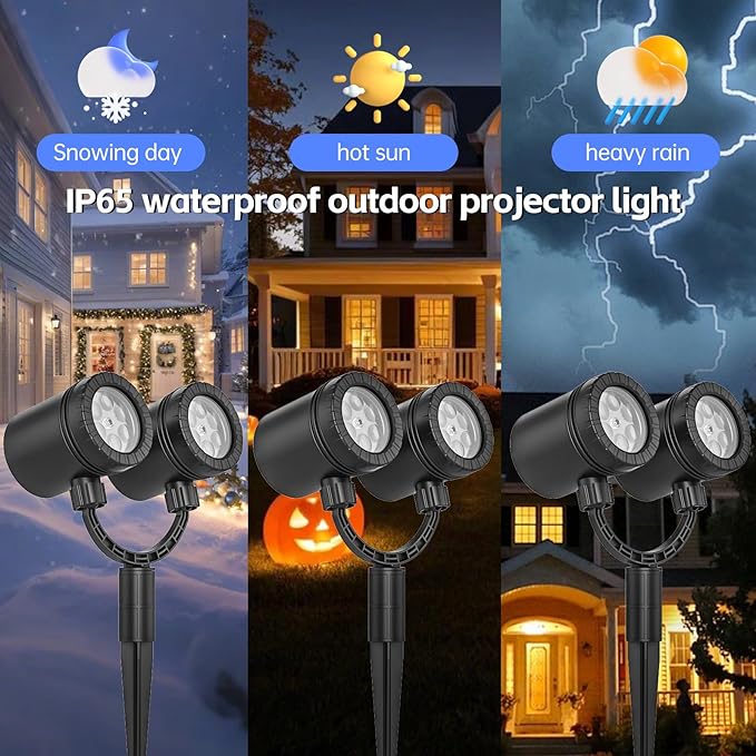 Halloween Projector Outdoor Waterproof Dynamic with Glowing Spiders Bats Waterproof Double Head Halloween Projector Lights Holiday for Decoration Yard Wall Party