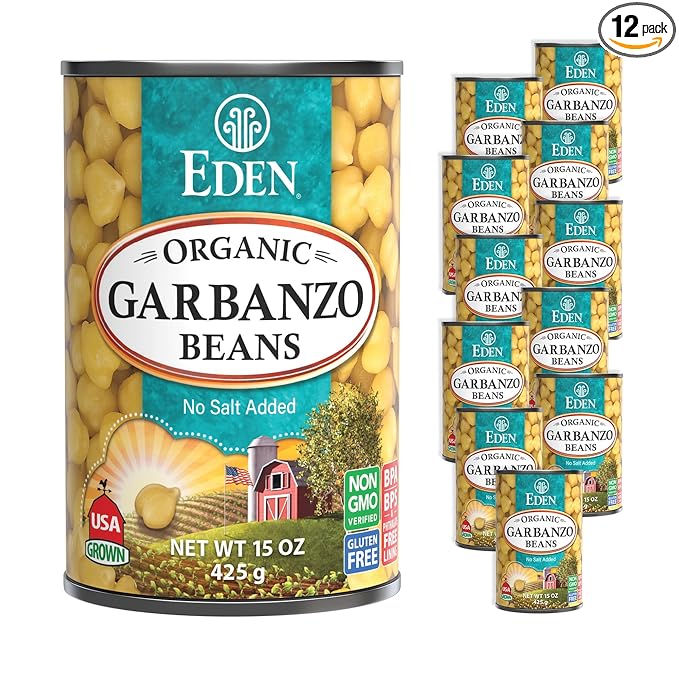 Eden Organic Garbanzo Beans, Chickpeas, 15 oz Can (12-Pack Case), No Salt Added, Non-GMO, Gluten Free, Vegan, Kosher, U.S. Grown, Heat and Serve, Macrobiotic