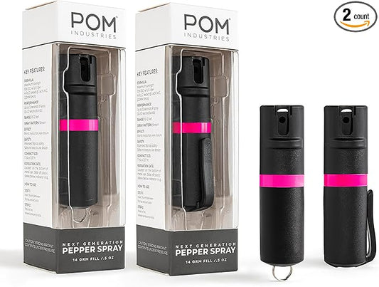 POM Pepper Spray Combo Pack Clip & Keychain - Maximum Strength OC Spray Self Defense- Tactical