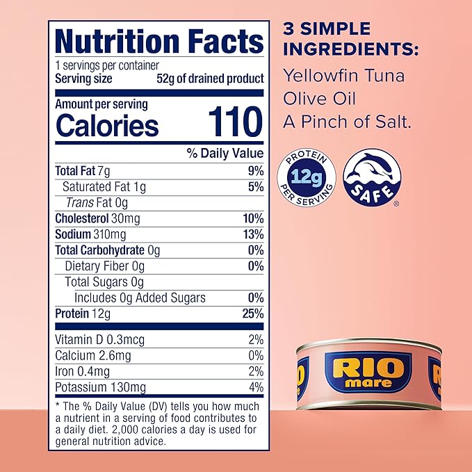 Rio Mare Premium Yellowfin Tuna in Olive Oil, 3 x 2.8 Ounce Can (Pack of 8, Total 67.2 Ounce), Italy's No.1 Tuna Brand, Wild Caught, High Protein Canned Tuna