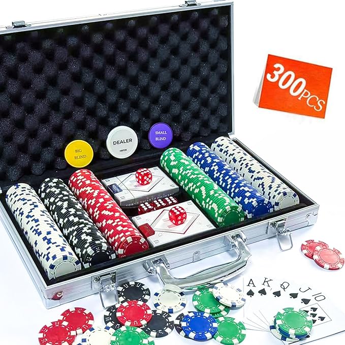 Poker Chip Set - Classic 300PCS Poker Set with Aluminum Case, 11.5 Gram Casino Chips for Texas Holdem Blackjack Gambling