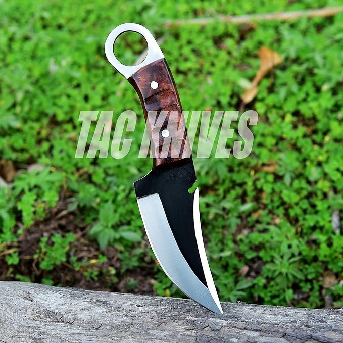 Bushcraft Survival Knife 1095 Steel Fixed Blade outdoor - Pakka Wood Handle - Pancake Leather Sheath - Traditional Field for Camping Fishing Hunting Men & Women EDC Knife to Carry on Belt (wood)
