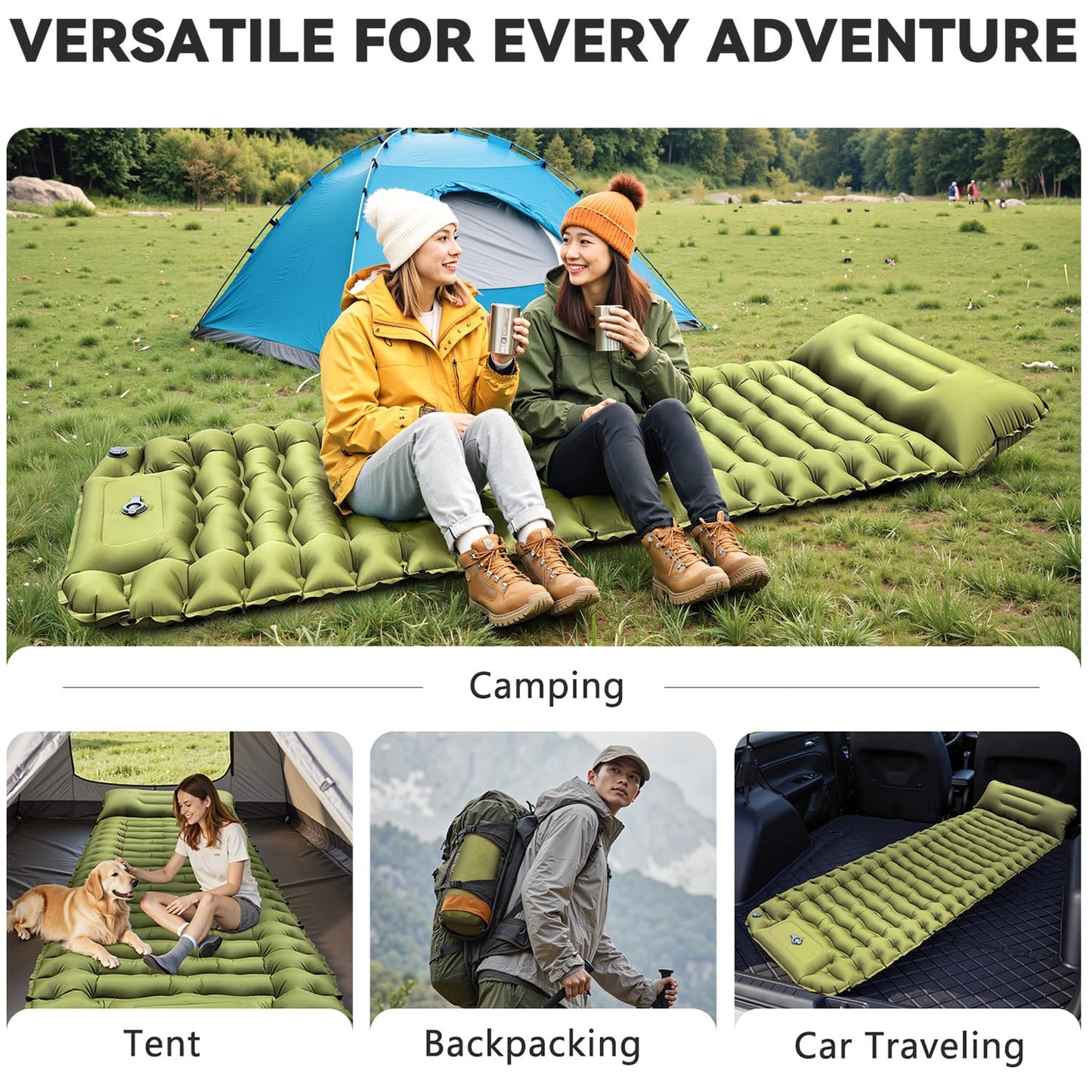 RusChic Sleeping Pad for Camping, Built-in Foot Pump with Pillow
