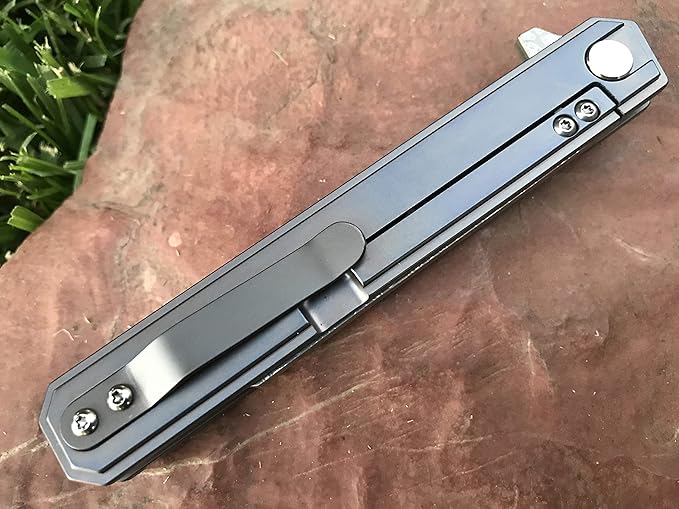 TACTICAL GEARZ Damascus Pocket Knife for EDC, Solid Titanium Handle, 67 Multi-Layered Damascus Steel VG10 Tanto Blade (Onyx XT Midnight)