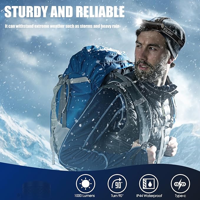 Super Bright 1000 High Lumens Tactical Flashlights,Rechargeable 90 Degree Magnetic LED Flashlight, 6 Modes, IP44 Waterproof for Camping Emergency Repair Outdoor FE10(Black)