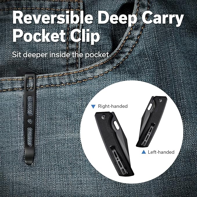 SENCUT GlideStrike Pocket Knife for EDC, Folding knife with Thumb Hole Openning, Textural Coarse G10 Handle with Deep Pocket Clip, Ideal Gift for Men Women S23018-1 (Double Black)