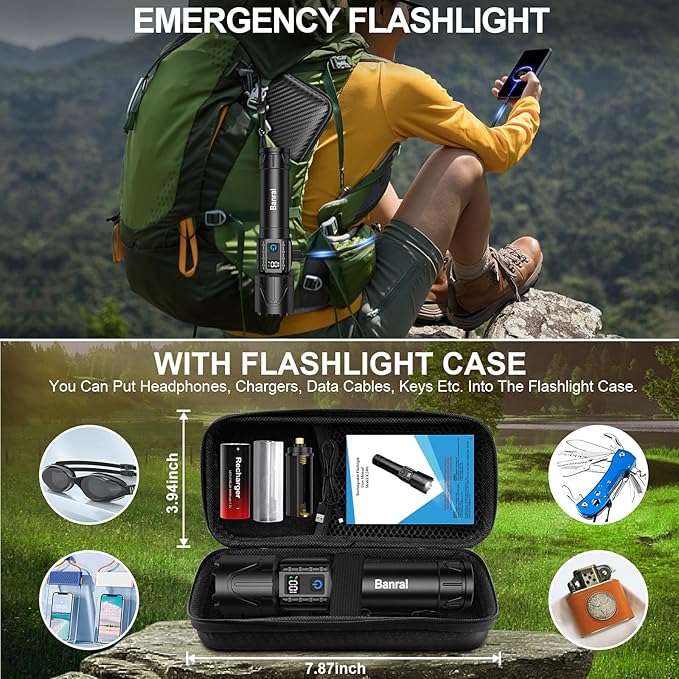 Rechargeable Flashlights High Lumens - Super Bright LED Tactical Flash Light, Powerful Waterproof Handheld USB C Flashlight for Camping,Emergencies,Home,5 Modes,Zoomable (2, Black)