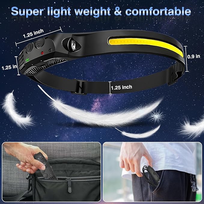 Rechargeable Headlamps 5 Pack,Motion Sensor Head Lights for Forehead,2000mAh Battery Powered Head Lamps LED Rechargeable,5 Modes Headlamp for Hard Hat,Outdoor Camping
