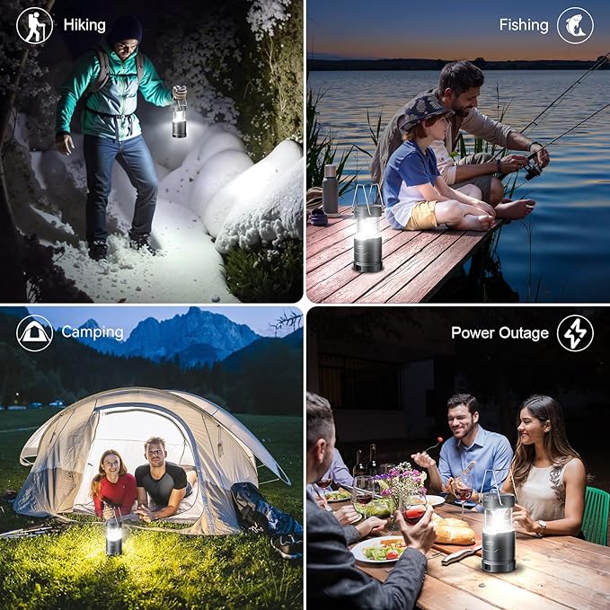 LETMY LED Camping Lantern for Power Outages, 3 Color Modes & Dimmable Battery Powered Lantern, IPX4 Waterproof & Collapsible, Lanterns Flashlight Survival Kits for Emergency Hurricane Hiking, 4 Pack