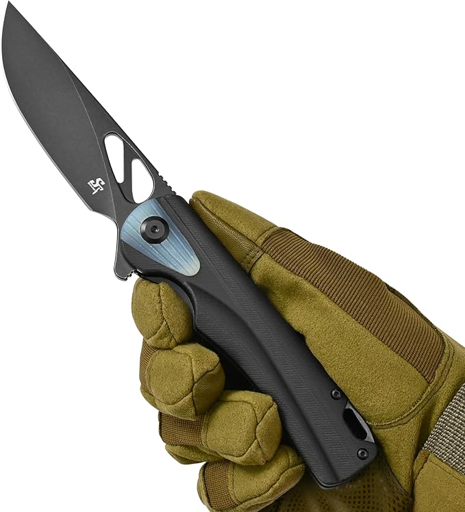 Sitivien ST165 Folding Knife,K110 Steel Blade with G10 Handle EDC Tool Knife Pocket Knife for Outdoor Camping,Hiking,Fishing(Black)