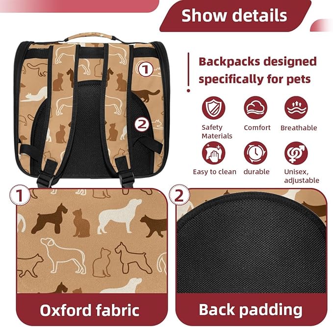 Dog Carrier Backpack for Small Pets - Cat & Dog Backpack for Hiking, Camping or Travel, Dogs Animals