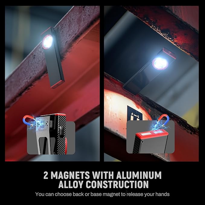 lexall EDC Flashlight, 2 Pack 800Lumen Rechargeable Pocket Flat Flashlight, Magnetic LED Flashlight with Clip, Dimmable Mini Area Light for Car Repairs/Inspection/Travel/Emergency/Camping