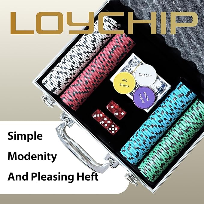 Poker Set 200-pcs with Aluminum Carrying Case & 11.5g Professional Weight Chips 2 Decks Plus 5 Poker Dice Waterproof, Poker Kit Casino Game