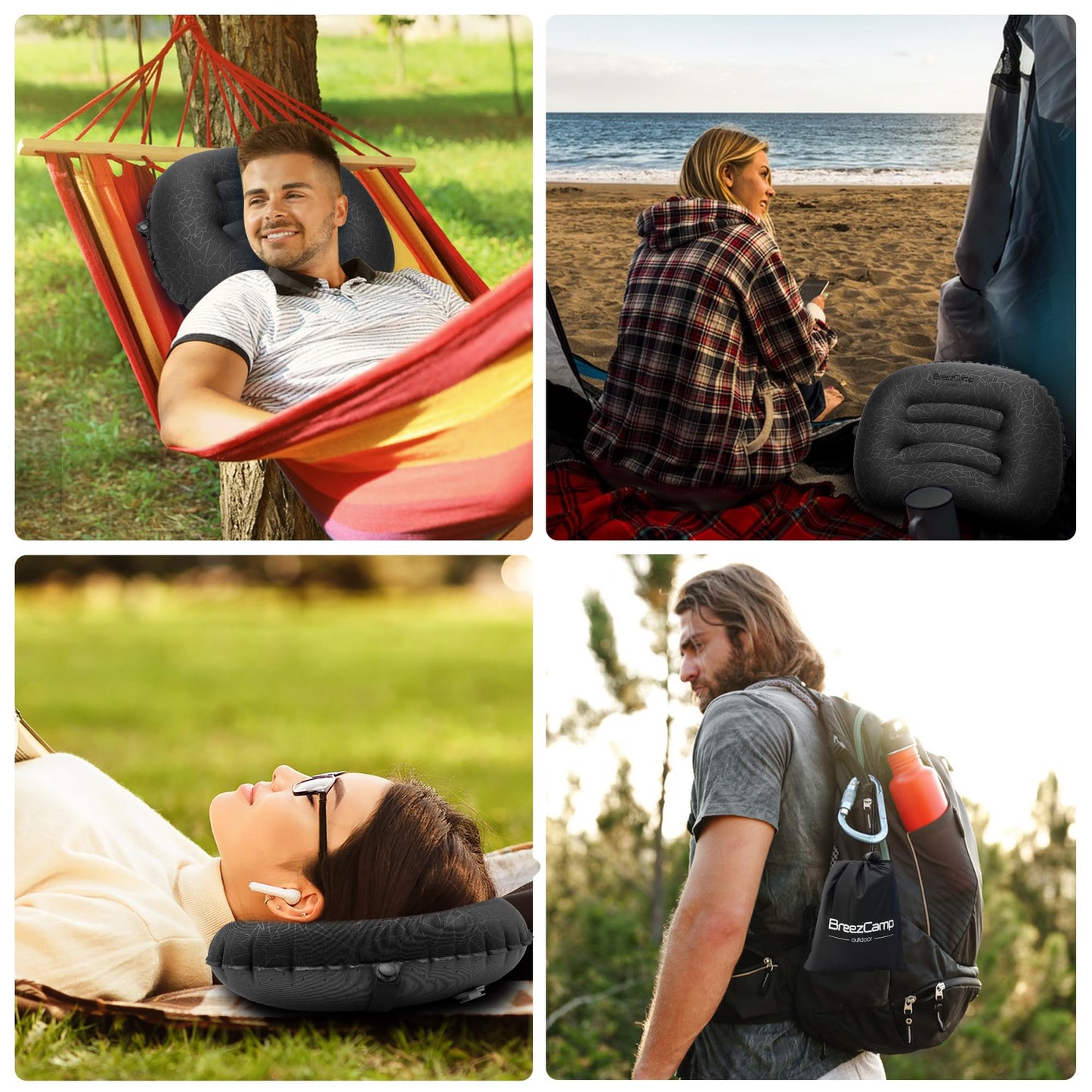 BreezCamp Inflatable Camping Pillow, Travel Blow Up Air Pillow, Neck Lumbar Support Ultralight