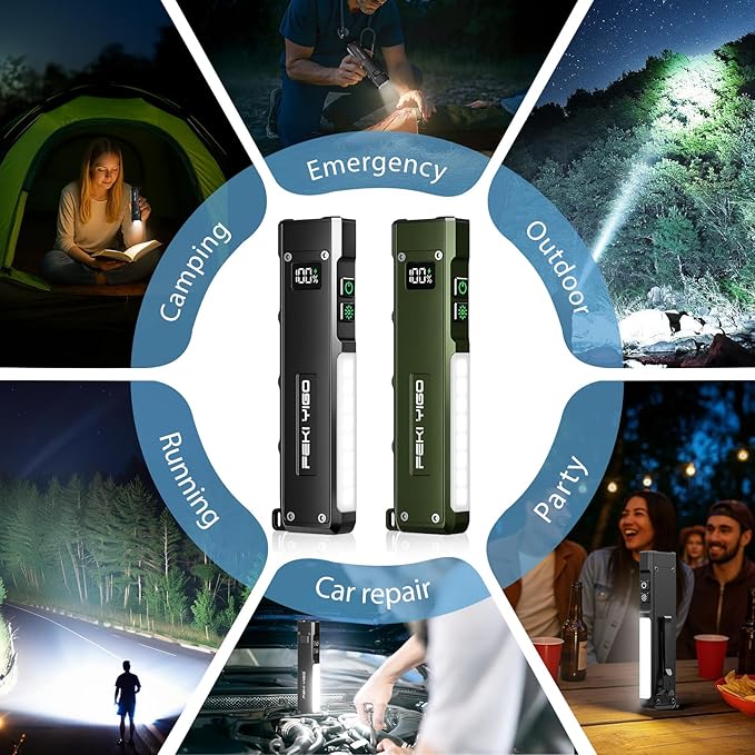 Feki Yigo G02 EDC Rechargeable Flat Flashlight 1800 Lumens White LED/UV/RGB Signaling Flashlights, Waterproof Magnetic Clip on Flashlight for Outdoor Home Emergencies, Camping Essentials(Black)