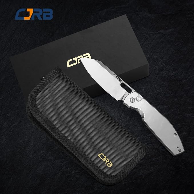 CJRB Pocket EDC Knife Ekko(J1929) Button Lock Small Folding Knife AR-RPM9 Steel Blade and Silver Stainless Steel Handle Outdoor for Men Women