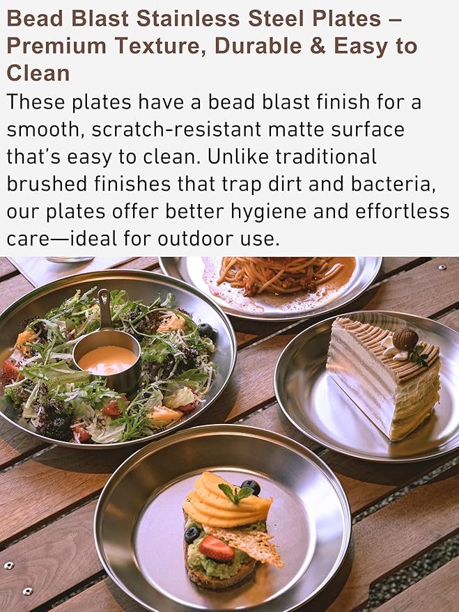 CAMPINGMOON Camping Plates 4 pack set Salad Side Dinner Plate Dishes Outdoor Tableware Stainless Steel with Canvas Case S397-1S
